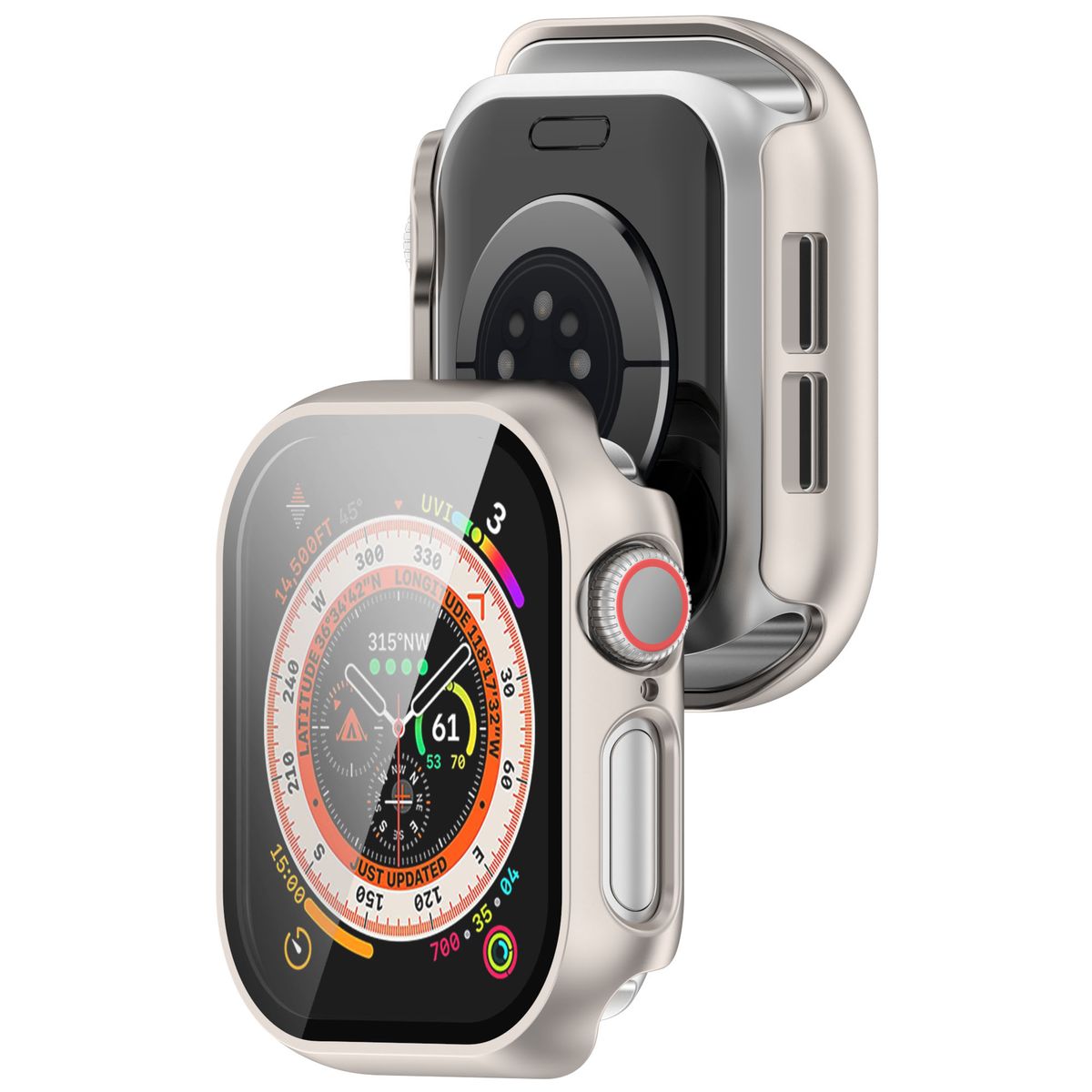 Etui ze szkłem do zegarka Bizon Case Watch Adamo do Apple Watch 11 / 10 (46mm), szampańskie